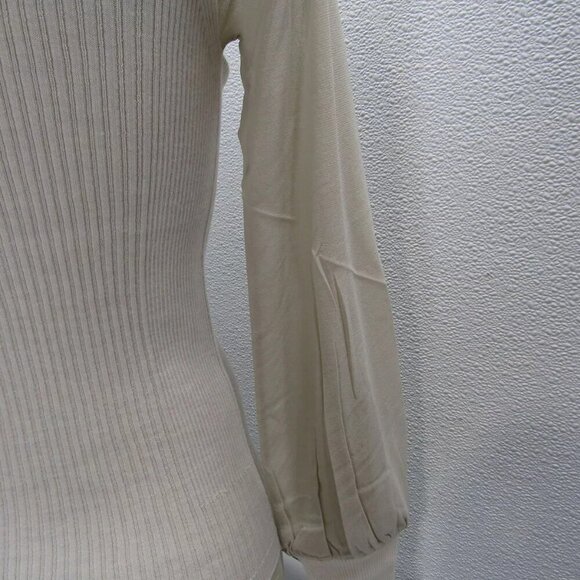 NEW D. EXTERIOR Womens Ribbed Tullle Long Sleeve Shirt Size S Beige - Picture 11 of 16